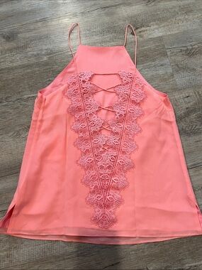 Cami NYC Coral Pink Lace-Front Spaghetti Strap Camisole
